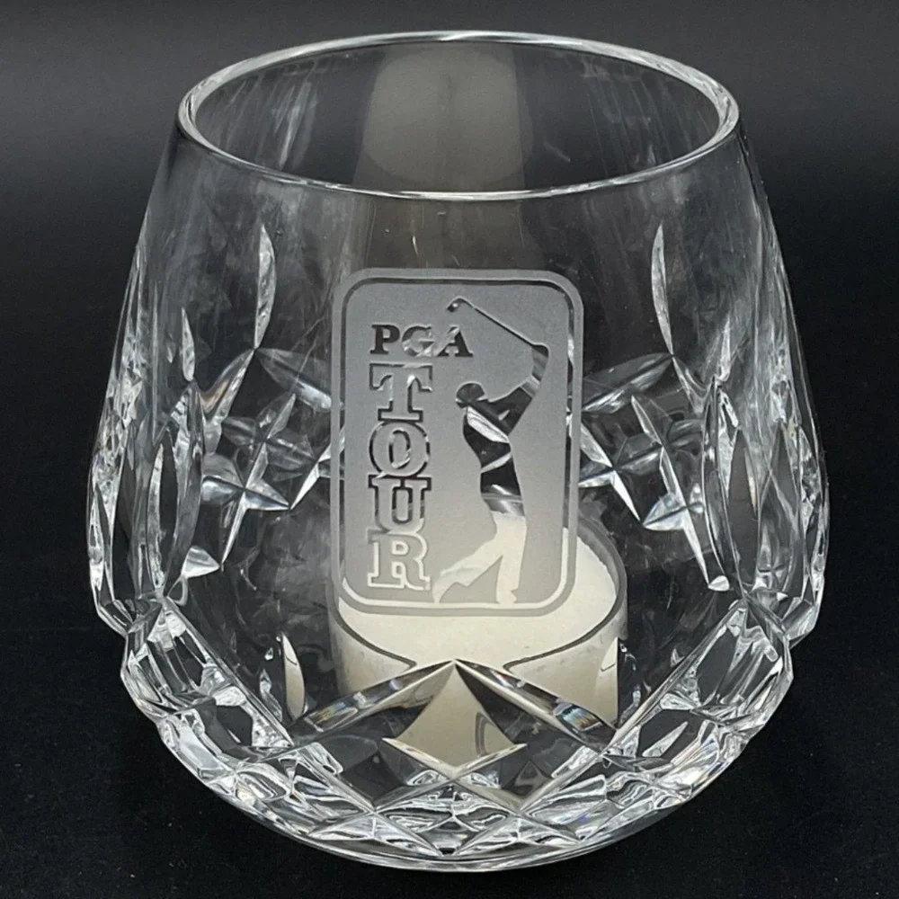 Waterford Crystal Lismore Votive PGA Tour Logo Etched Glass Candle Holder Irelan